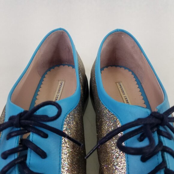 Opening Ceremony Oxfords Women's 9.5 EU 41 Blue Silver Glitter Lace Up Loafers - Picture 11 of 15